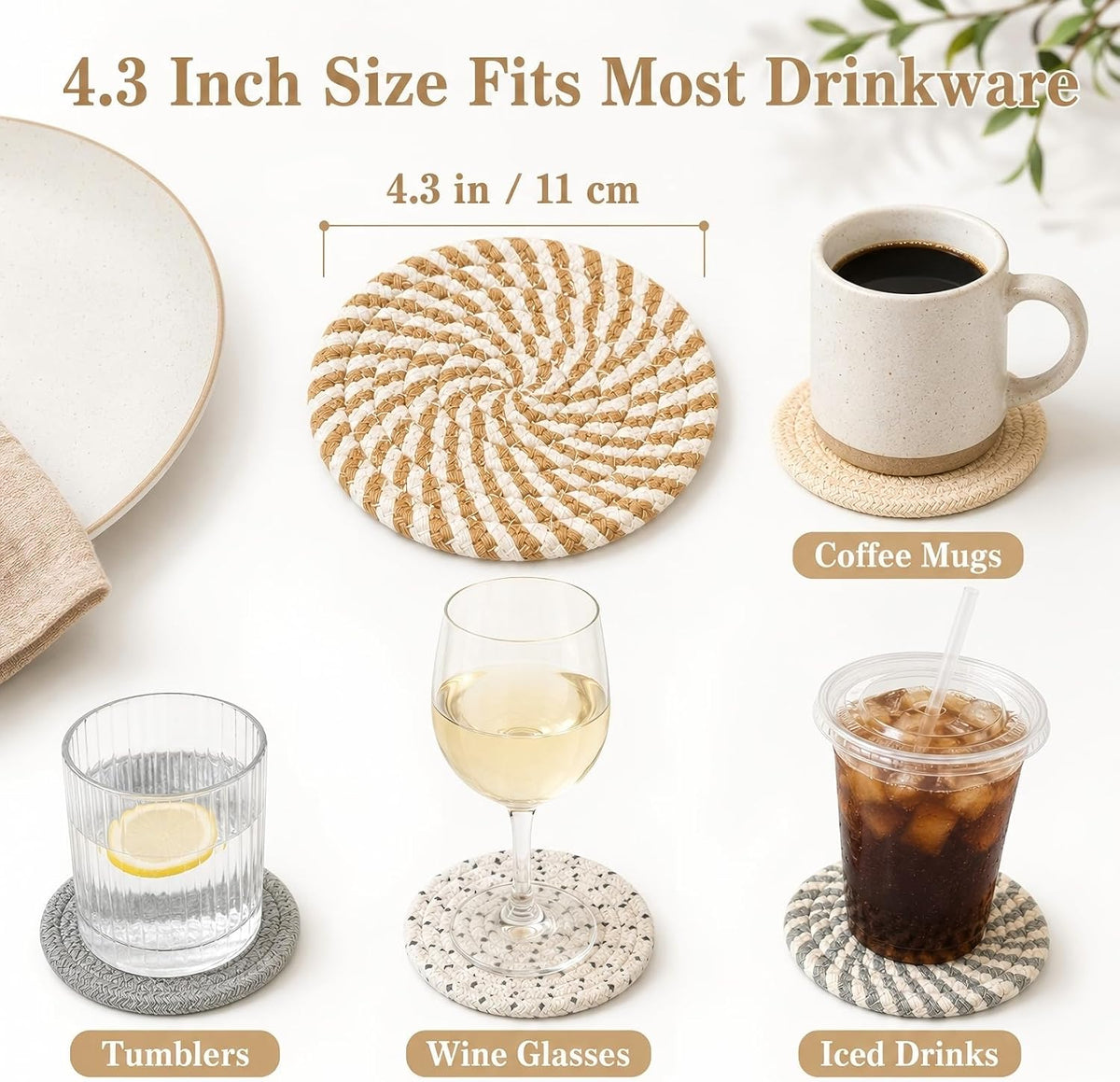 MAQIHAN 8 PCS Coasters for Drinks - Woven Absorbent Coaster Set of 8 Colors