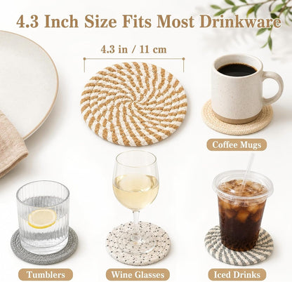 MAQIHAN 8 PCS Coasters for Drinks - Woven Absorbent Coaster Set of 8 Colors