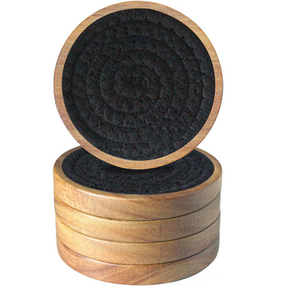 Wood Coasters for Drinks, Eykao Absorbent Coaster Sets of 5, Woven Drink Coasters for Coffee Table, Housewarming Gift for Farmhouse Home Decor,4 inches