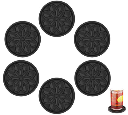 HFHOME Silicone Coasters Set with Holder - 6 Pack Drink Coasters for Coffee Table, Bar, Desk - Tabletop Protection Gift - Black