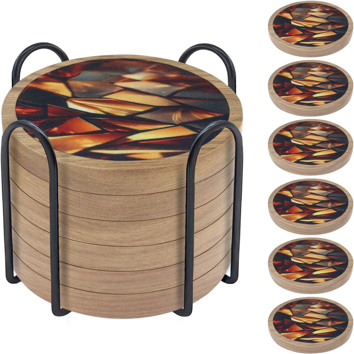 Wood Coasters for Drinks, Minacun Absorbent Coaster Sets of 5, Drinks Coasters for Coffee Tabletop Protection, Non-Slip, Non-Stick, Suitable for Kinds of Cups Wooden Table Drink, 4.3 Inches Black