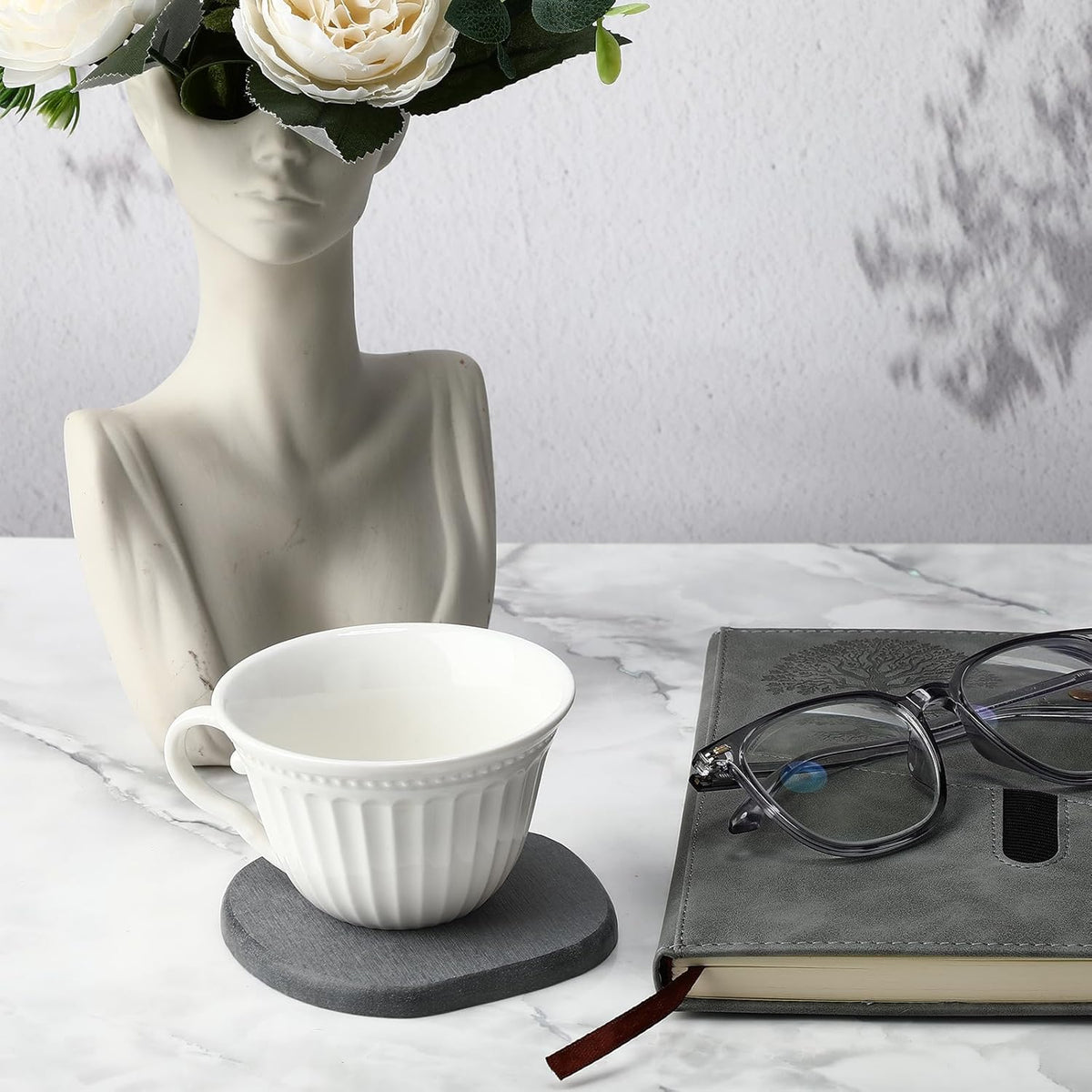 Diatomaceous Earth Coasters Set of 4，Cool Absorbent Quick-Dry Drink Coasters for Desks, Cute Modern Stone Design with Stylish Grey Aesthetic (4, Grey)