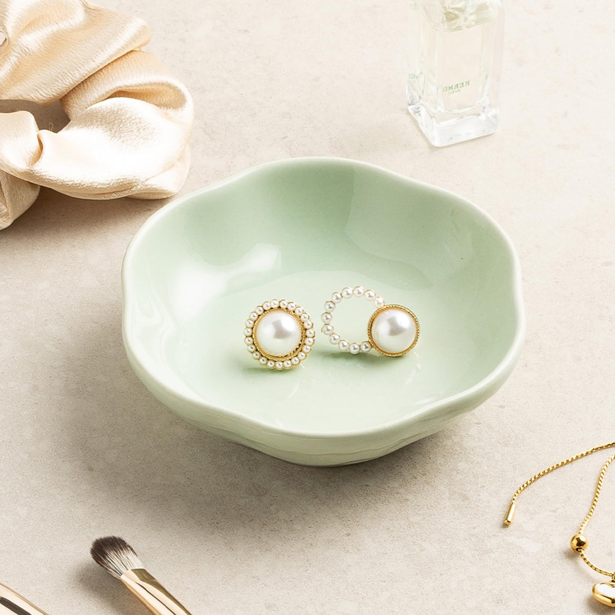 Ceramic Jewelry Tray, Ring Holder Floral Trinket Bowl for Women