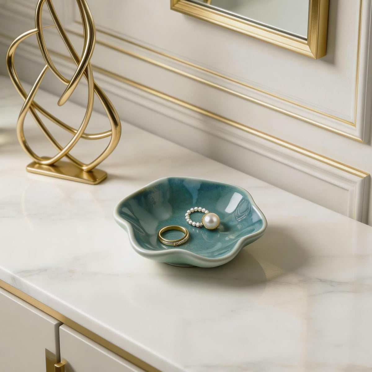 Ceramic Lotus Leaf Trinket Dish, Ring Holder for Jewelry