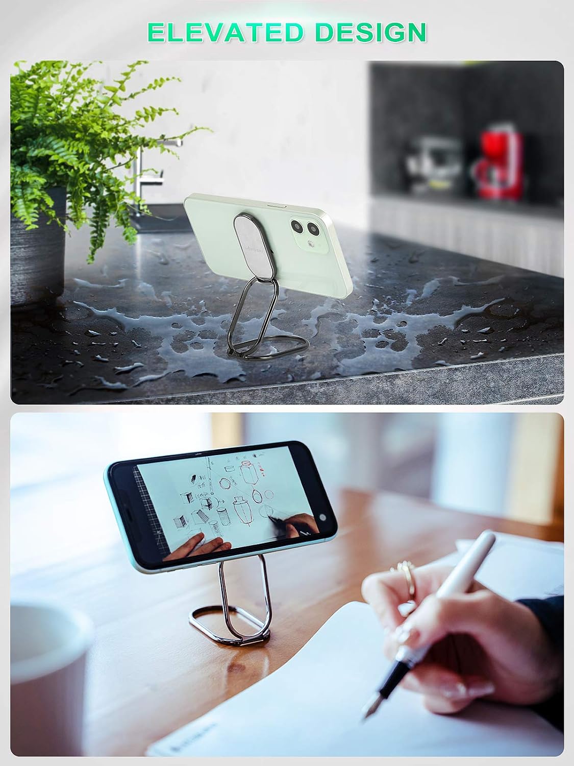 Phone Ring Holder Finger Kickstand 360°Rotation Cellphone Back Grip Foldable Cell Phone Stand for Desk Compatible with iPhone iPad Smartphones Tablets (Gun Black)