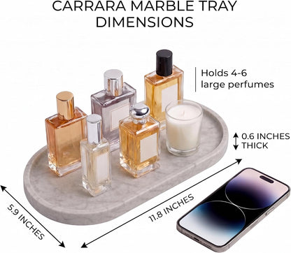 YKAJO Carrara White Gray Oval Marble Tray, 11.8x5.9 Perfume Organizer Dish