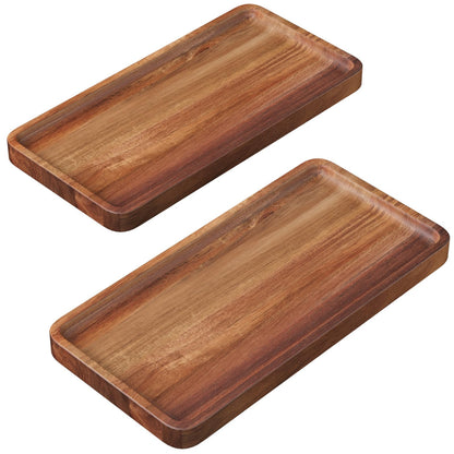 VERTORGAN 2 Pack Acacia Wood Serving Tray,9.8x5.9 Inch Trays,Home Decor