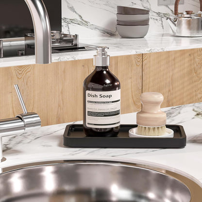 Weenson Small Bathroom Vanity Tray for Countertop Makeup Perfume Jewelry Decor Candle Keys, Small Black Kitchen Tray for Soap Dispenser Spice Bamboo Toilet Tray 7.9" L x 4" W x 0.79" H