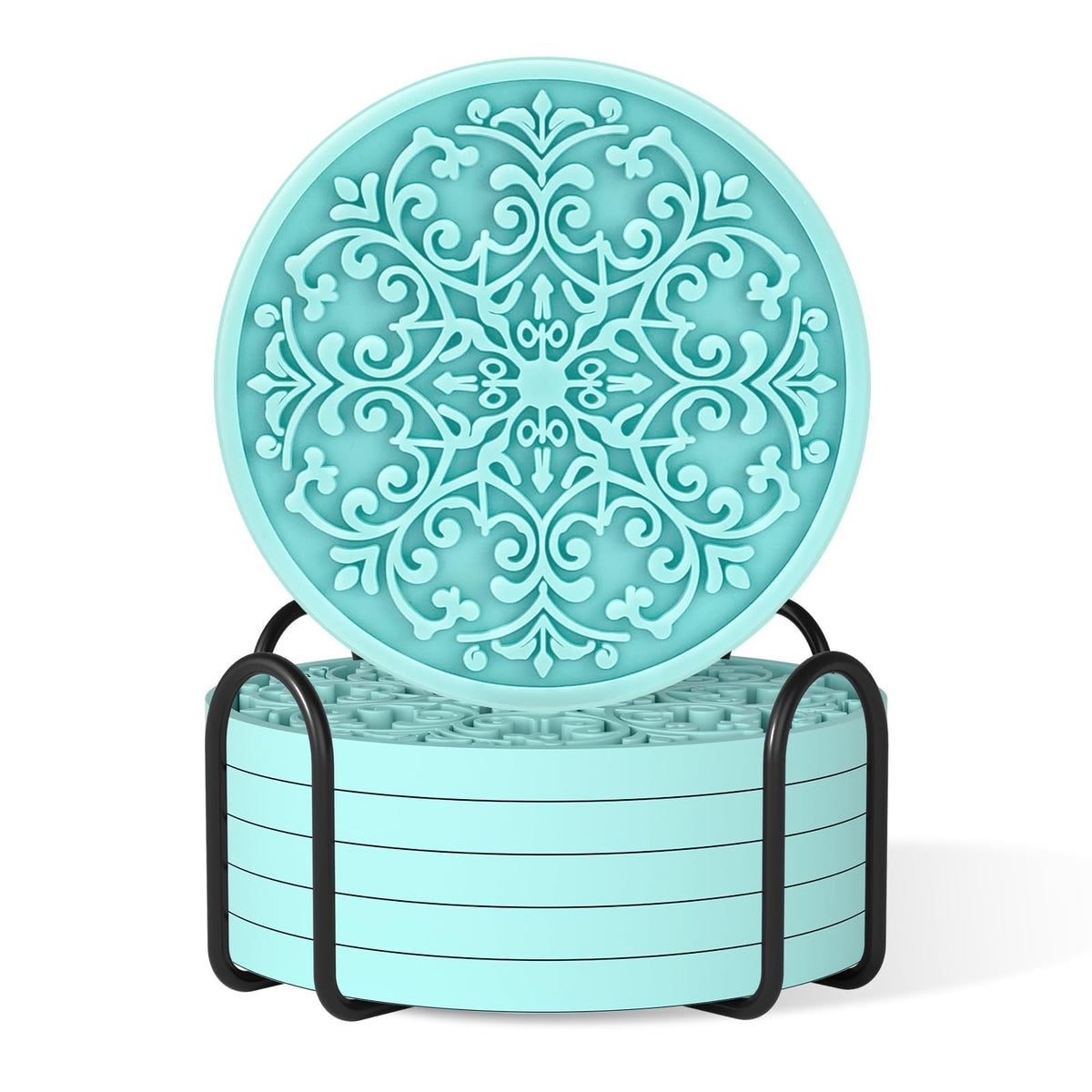 Drink Coasters, Coasters Set of 6 with Holder, Non-Slip Silicone Cup Mat