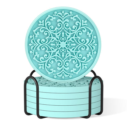 Drink Coasters, Coasters Set of 6 with Holder, Non-Slip Silicone Cup Mat
