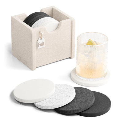 Fluxynara Felt Coasters with Holder, Set of 8 for Drinks, Sage - Arch