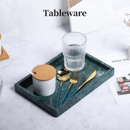 YMXYJM Real Natural Marble Tray for Bathroom, Genuine Marble Stone Vanity Tray, Luxury Storage Trays for Kitchen, Vanity, Home Decor, Dresser, Non-Resin/Non-Ceramic, 12"x 8"x 1.2", Dark Green