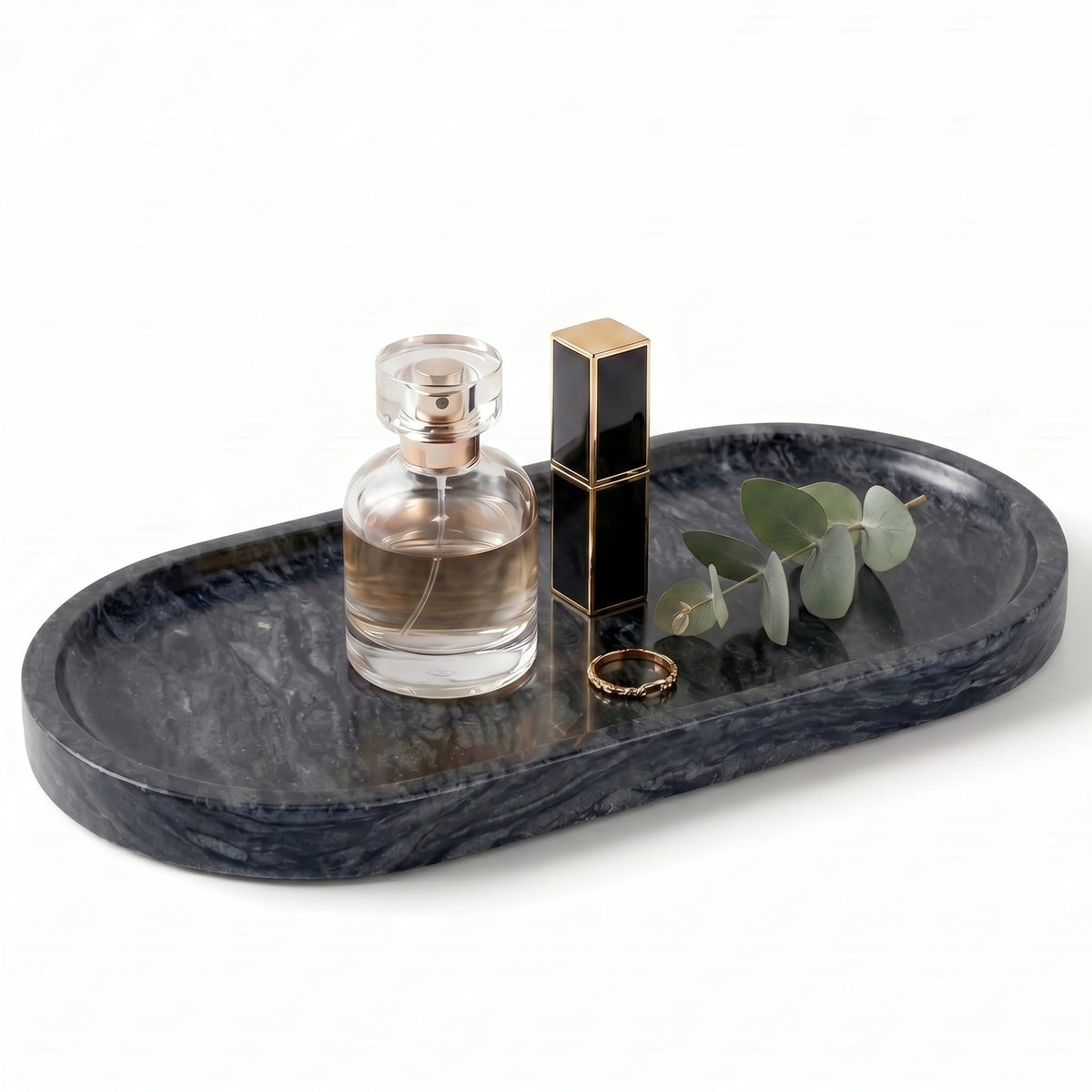 YKAJO Carrara White Gray Oval Marble Tray, 11.8x5.9 Perfume Organizer Dish