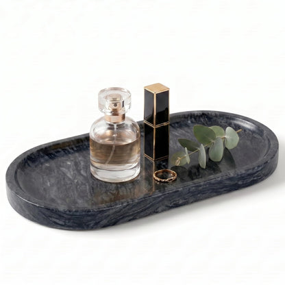 YKAJO Carrara White Gray Oval Marble Tray, 11.8x5.9 Perfume Organizer Dish