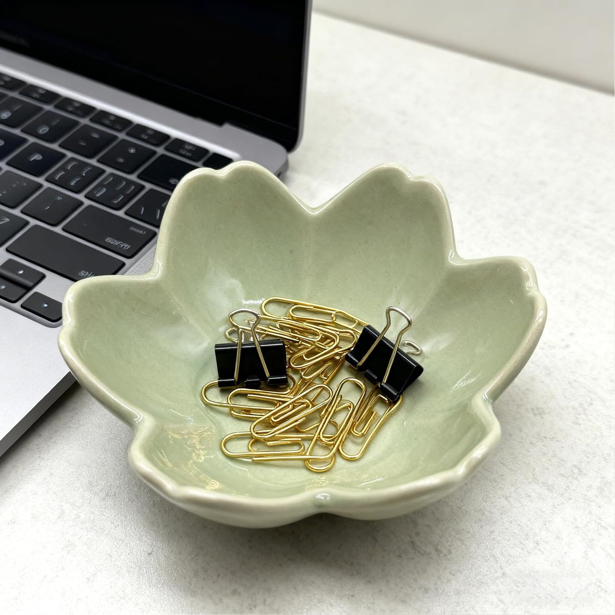 Ring Dish, Ceramic Jewelry Tray, Trinket Holder for Bathroom Nightstand, Small Decorative Bowl (Green)