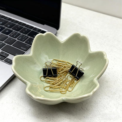 Ring Dish, Ceramic Jewelry Tray, Trinket Holder for Bathroom Nightstand, Small Decorative Bowl (Green)