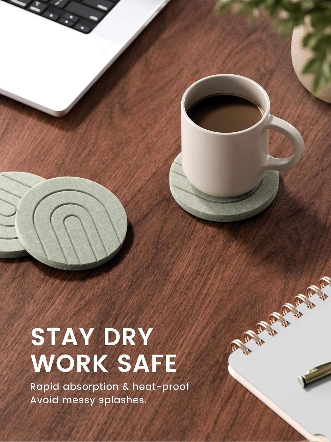 Fluxynara Felt Coasters with Holder, Set of 8 for Drinks, Sage - Arch