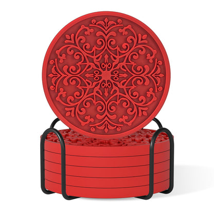Drink Coasters, Coasters Set of 6 with Holder, Non-Slip Silicone Cup Mat