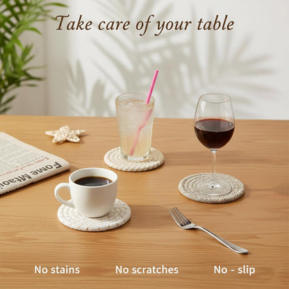 Drink Coasters Set of 8 with Holder, Cotton Woven