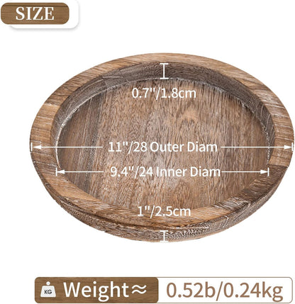 Hanobe Wooden Tray for Coffee Table, Decorative Round Candle Holder Plate