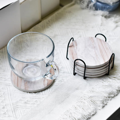 6Pcs Absorbent Coasters Set with Holder,Ceramic Drink Coaster,4 in（A1）