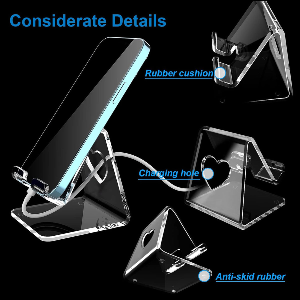 Crpich Acrylic Cell Phone Stand, Portable Phone Holder, Clear Phone Stand for Desk, Compatible with Phone16 15 14 13 Pro Max Mini 12 11 SE, Switch, Android Smartphone, Pad, Tablet, Desk Accessories