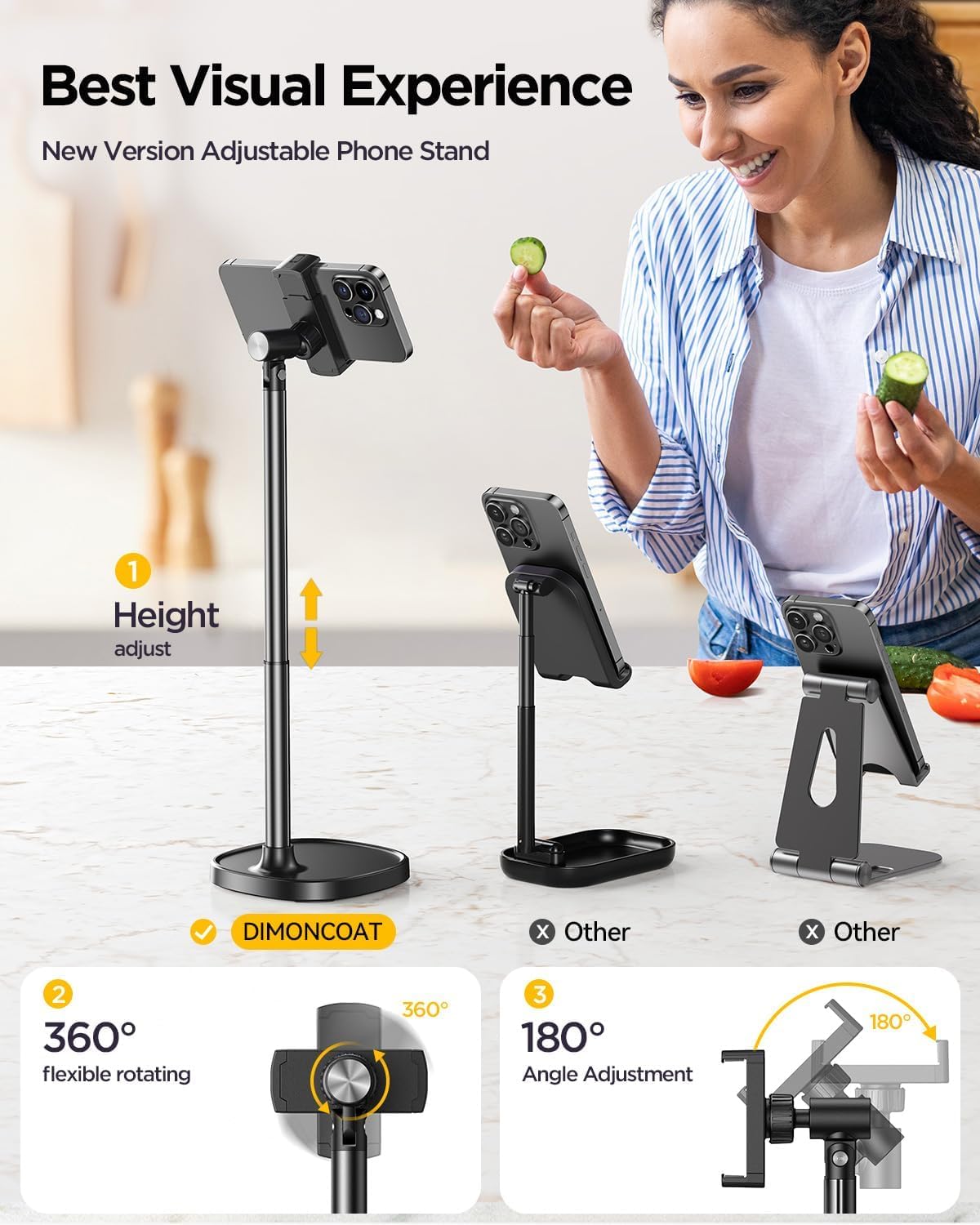 DIMONCOAT Phone Stand for Desk Angle Height Adjustable Phone Holder iPhone