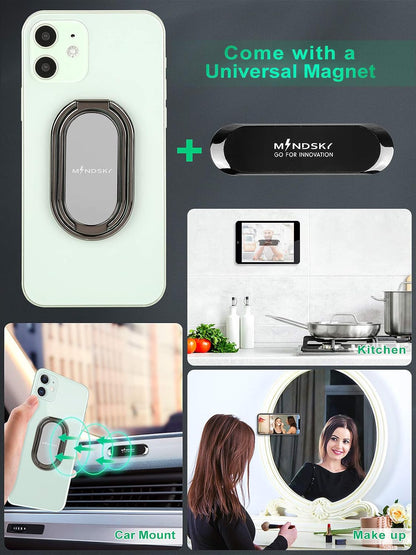 Phone Ring Holder Finger Kickstand 360°Rotation Cellphone Back Grip Foldable Cell Phone Stand for Desk Compatible with iPhone iPad Smartphones Tablets (Gun Black)
