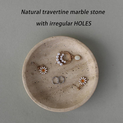 Nawgnail Natural Travertine Marble Jewelry Dish 5.5", Trinket Dish for Ring Earring, Gift for Woman Daugther(Beige Travertine)