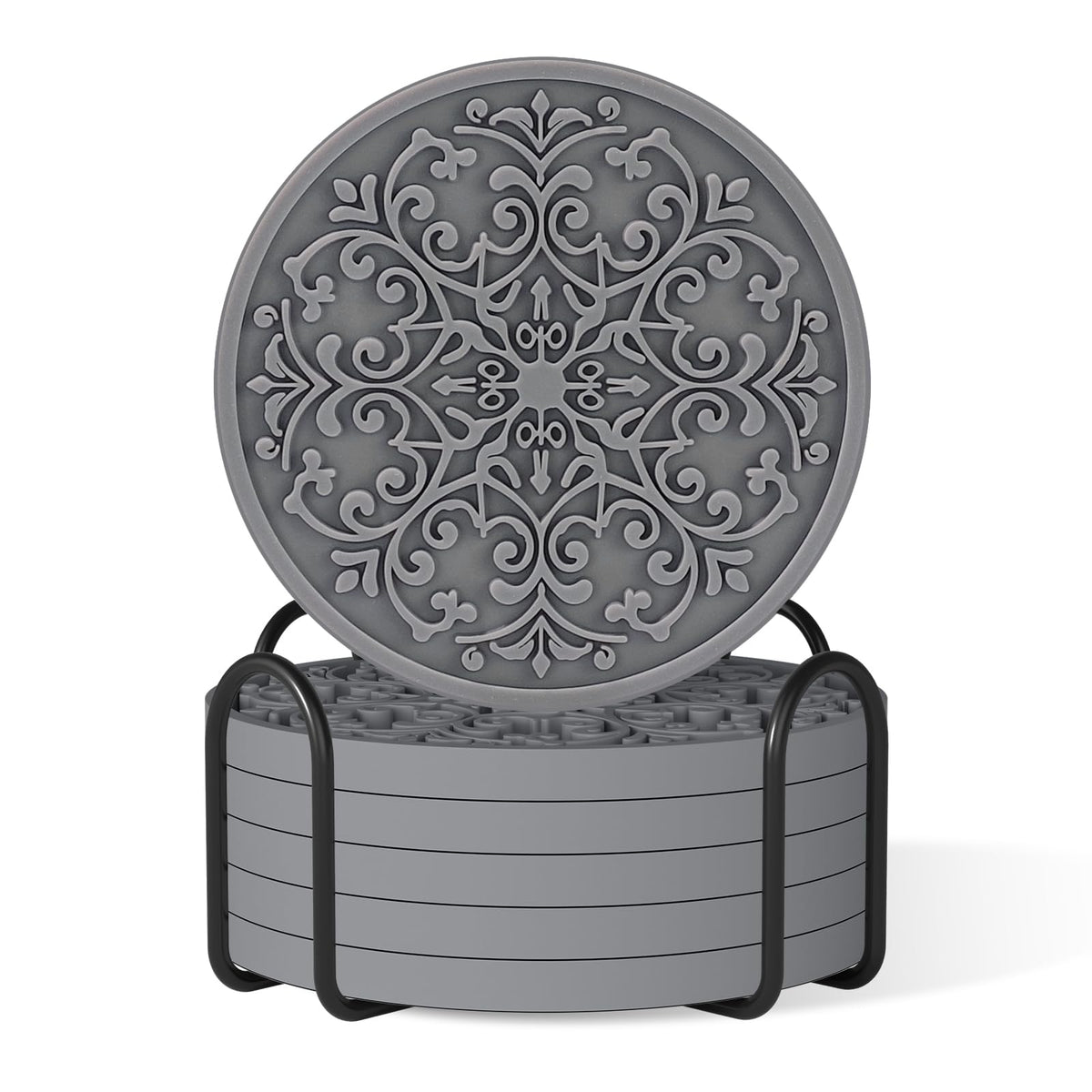 Drink Coasters, Coasters Set of 6 with Holder, Non-Slip Silicone Cup Mat