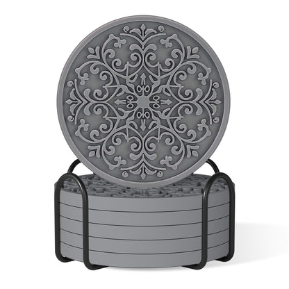 Drink Coasters, Coasters Set of 6 with Holder, Non-Slip Silicone Cup Mat