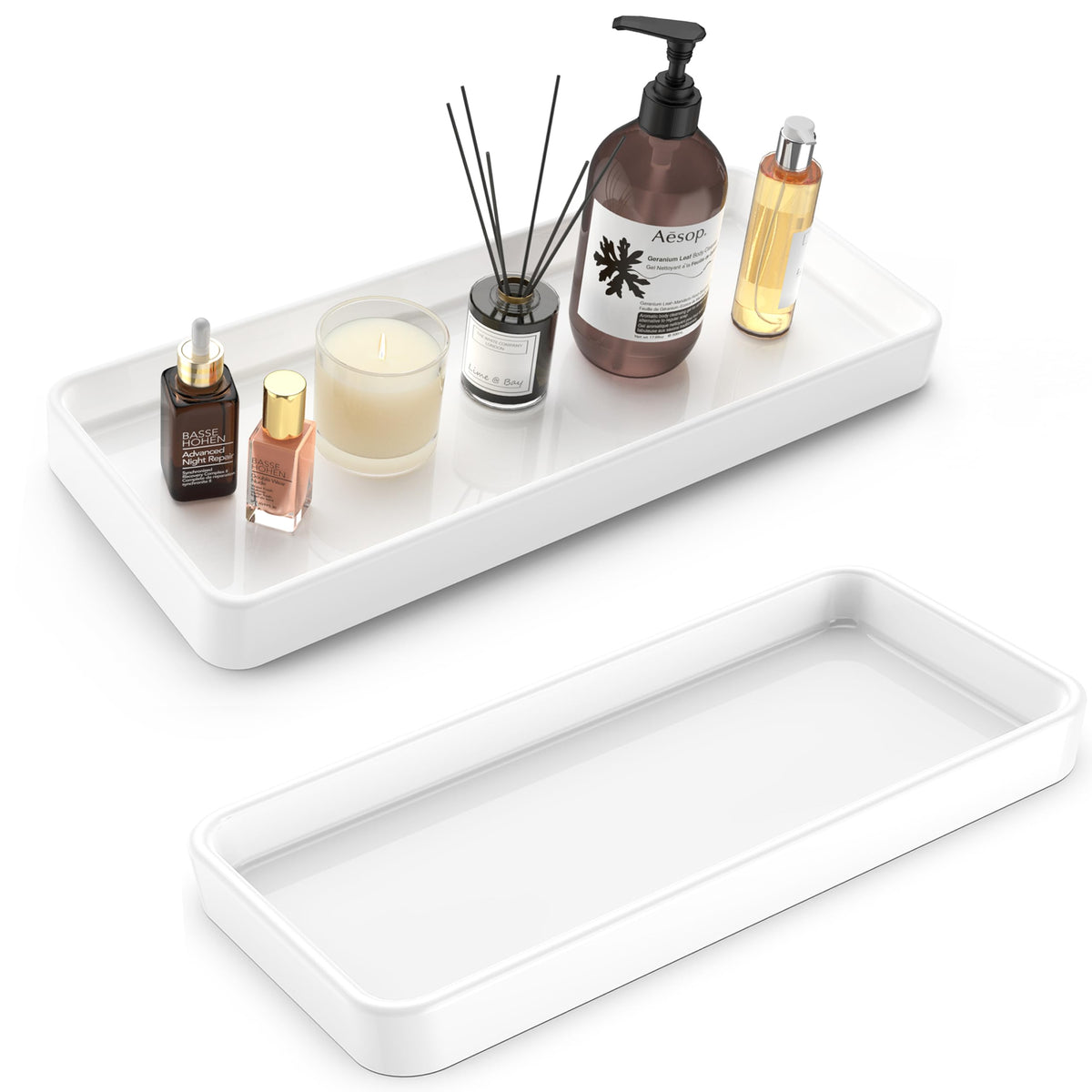 Gurygo Vanity Tray for Bathroom, 10" Ceramic Soap Dispenser Tray for Kitchen Counter, Bathroom Trays for Counter, Kitchen Tray for Soap Bottles (Black, Set/1)…
