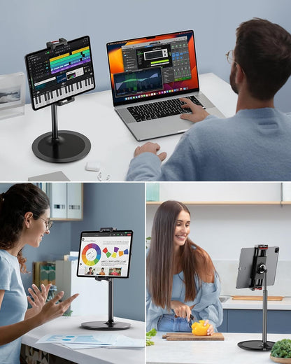 SAIJI iPad Stand for Desk - Height Adjustable & Weighted Base Phone Holder