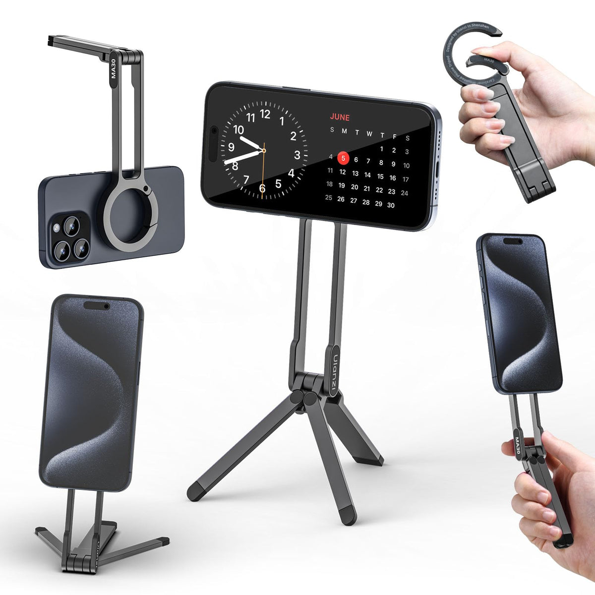 ULANZI MA30 Magnetic Phone Tripod Stand for iPhone - Aluminium Maglock Smartphone Mini Tripod Pocket Cell Phone Stand Strong Magnet Quick Mount Compatible with iPhone 17 16 15 14 13 12 Series, Black