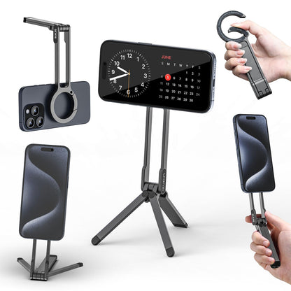 ULANZI MA30 Magnetic Phone Tripod Stand for iPhone - Aluminium Maglock Smartphone Mini Tripod Pocket Cell Phone Stand Strong Magnet Quick Mount Compatible with iPhone 17 16 15 14 13 12 Series, Black