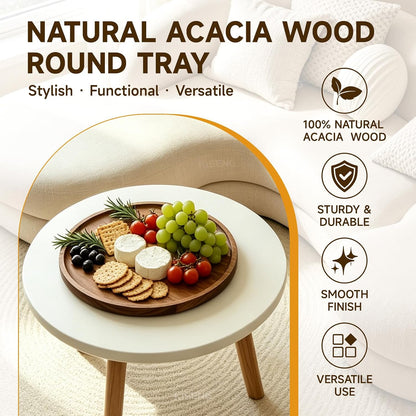 11.5" Round Acacia Wood Serving Tray