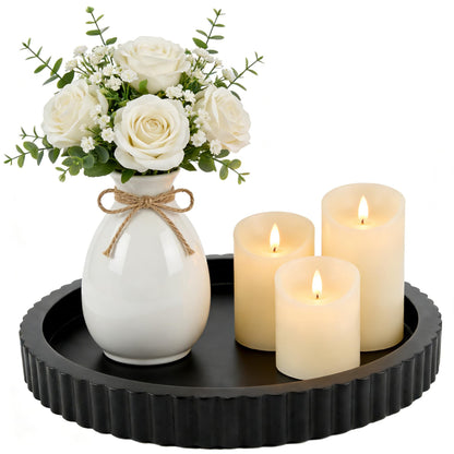 Modern Decorative Tray for Coffee Table, 11" Wooden Black Round Small Decor Tray for Candle, Perfume, Vanity, Kitchen Island Counter & Table Centerpiece