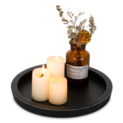 Hanobe Round Wood Candle Holder Trays for Coffee Table, Rustic White Finish