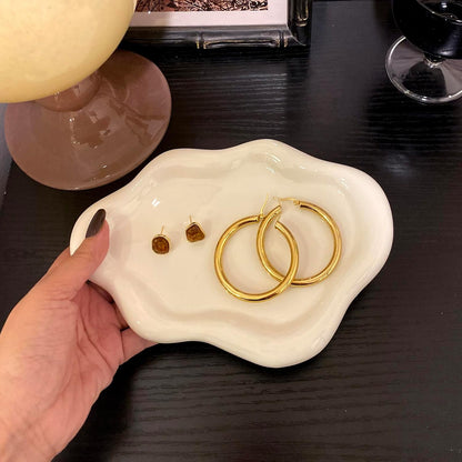 Ceramic Jewelry Tray,Ring Dish Holder,Perfume Trinket Dish,Key Bowl Vanity Cute Things Room Decor Aesthetic, Birthday Mother's Day Christmas Warm House Gifts for Women(White)