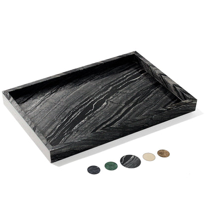 YMXYJM Real Natural Marble Tray for Bathroom, Genuine Marble Stone Vanity Tray, Luxury Storage Trays for Kitchen, Vanity, Home Decor, Dresser, Non-Resin/Non-Ceramic, 12"x 8"x 1.2", Dark Green