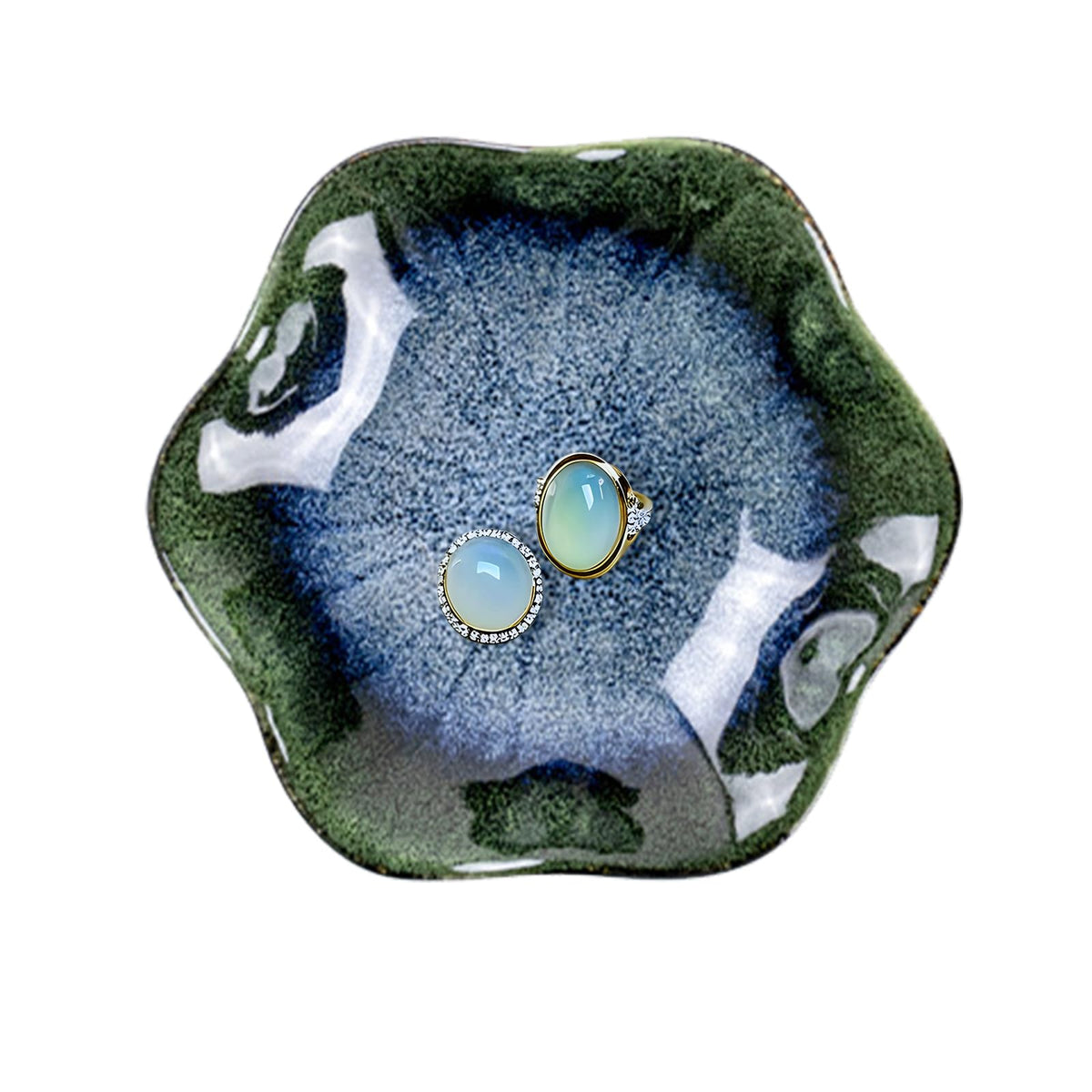 Lotus Leaf Ceramic Jewelry Ring Dish for Women (Mist Green)