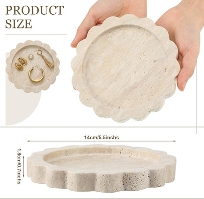 Threehoney 5.5 Inch Small Travertine Stone Tray, Round,Scallop