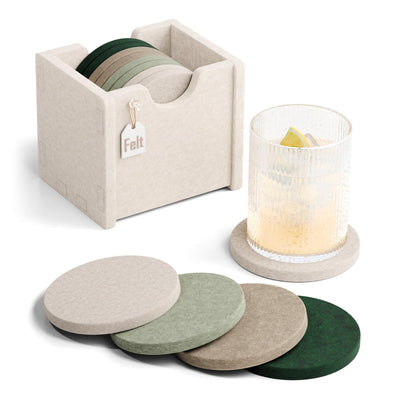 Fluxynara Felt Coasters with Holder, Set of 8 for Drinks, Sage - Arch