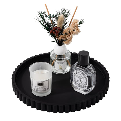 Round Bathroom Tray Perfume Organizer Coffee Table Decor, 9" Black