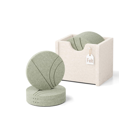 Fluxynara Felt Coasters with Holder, Set of 8 for Drinks, Sage - Arch