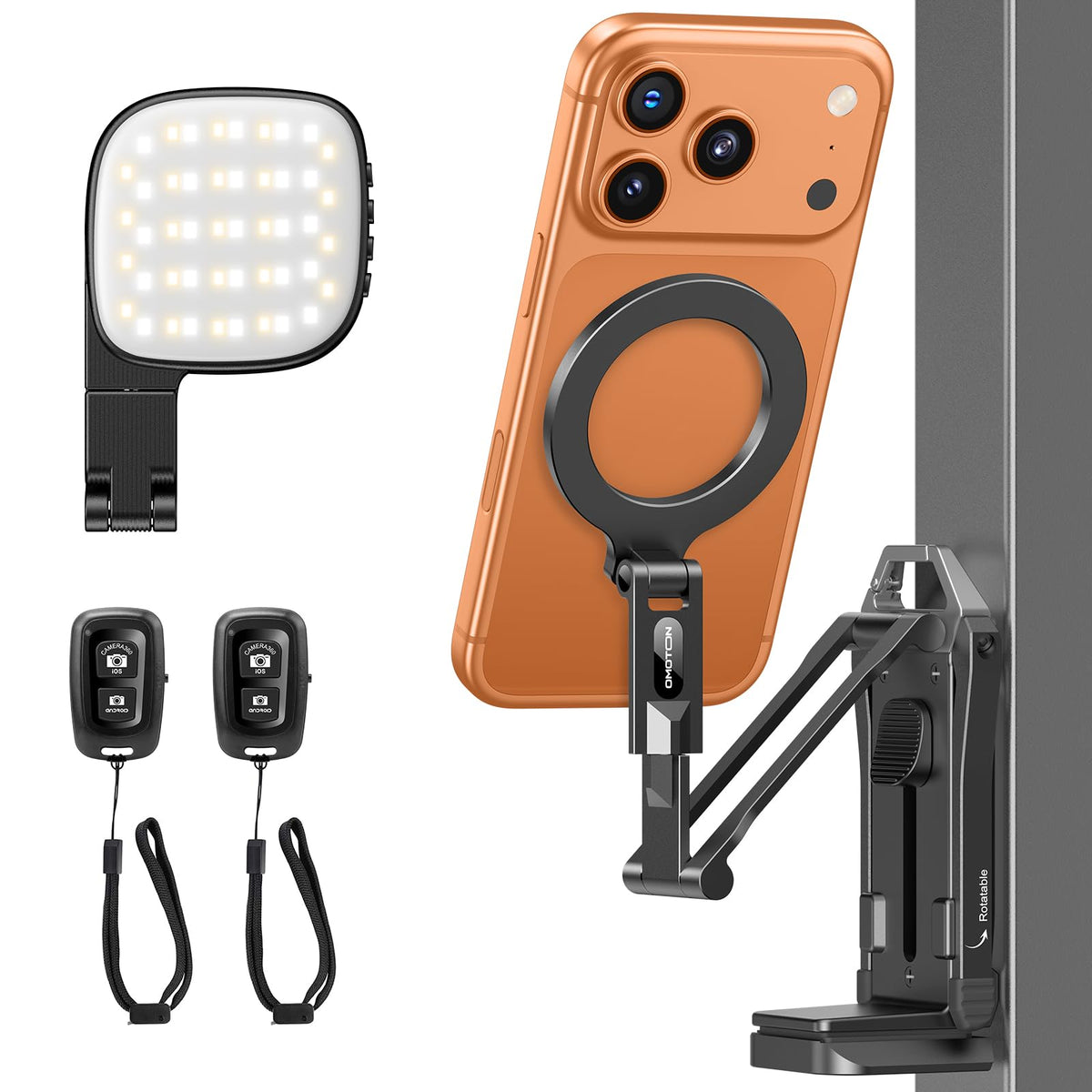 OMOTON TP02-Pro 5 in 1 Magnetic Phone Holder for Vlogging Essentials, Black