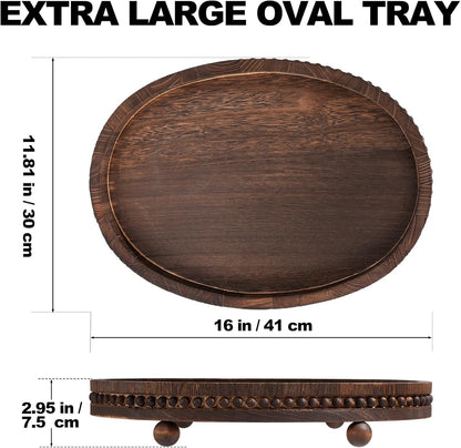 HouseJoy Decorative Tray for Coffee Table, 16×11.8in Wood Beaded Decor Tray