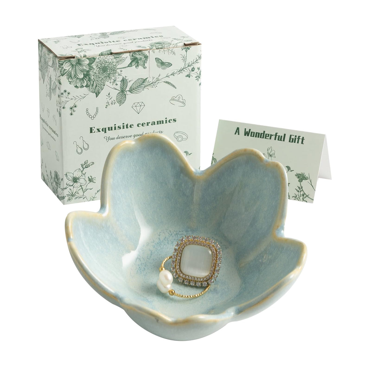 Flower Ring Holder Dish, Ceramic Jewelry Tray, Small Trinket Dish
