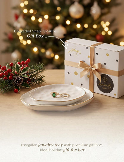 AISBUGUR Jewelry Dish Set of 2, Large Jewelry Tray for More Jewelry Ring Dish Jewelry Bowl with Beautiful Package and Greeting Card Perfect for Birthday Gifts for Women