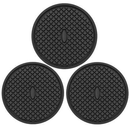 3 Pack Silicone Coasters for Drinks, Thickened Black Coaster with Deep Tray Grooved Design Cup Mat, Washable Heat Resistant Durable Non-Slip Coasters for Coffee Table Wooden Desk Kitchen Bar